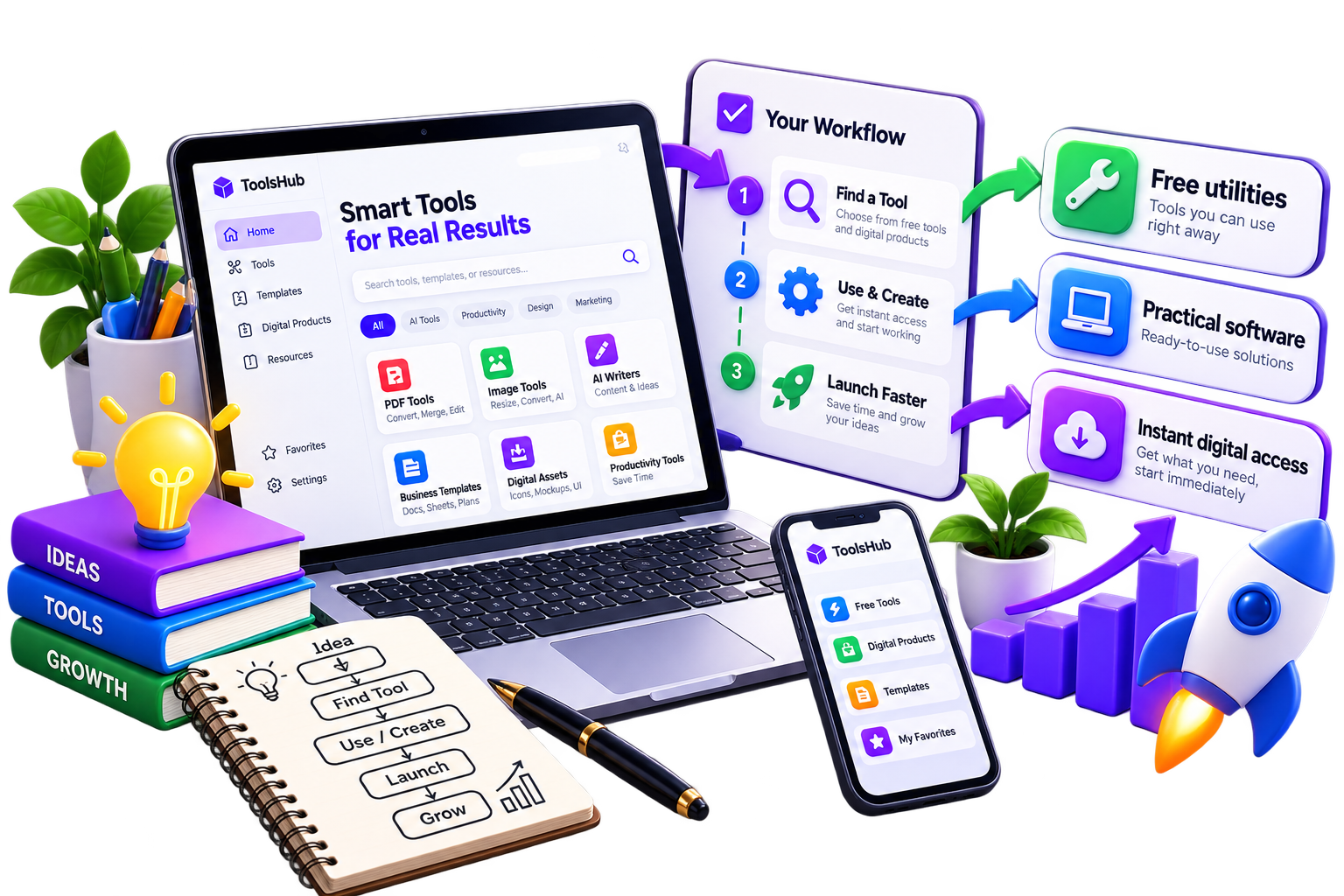 ToolsHub Workflow Productivity Scene